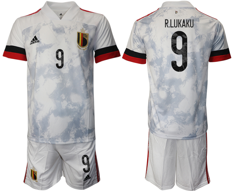 Men 2021 European Cup Belgium away white #9 Soccer Jersey->belgium jersey->Soccer Country Jersey